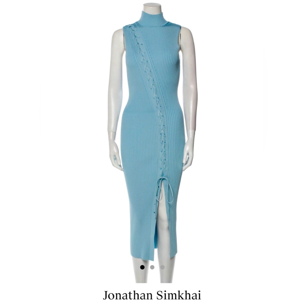 JONATHAN SIMKHAI Ava Blue Lace-Up Stretch-Knit Midi Dress XS